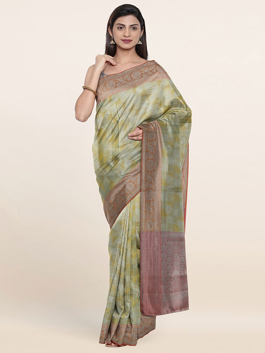 

Pothys Green & Orange Woven Design Zari Art Silk Saree