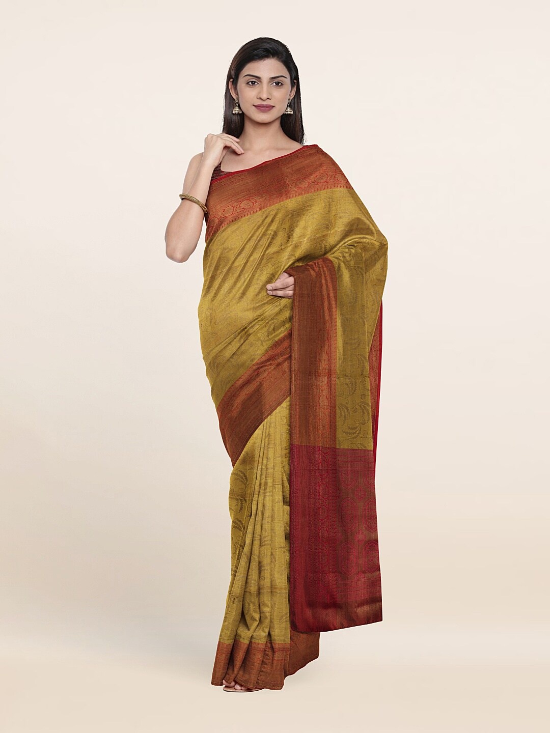 

Pothys Mustard & Red Woven Design Zari Art Silk Saree