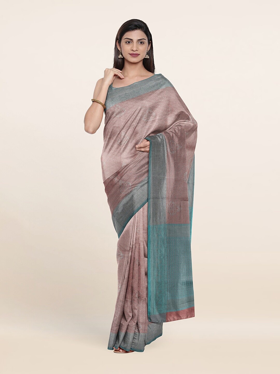 

Pothys Pink & Blue Woven Design Zari Art Silk Saree