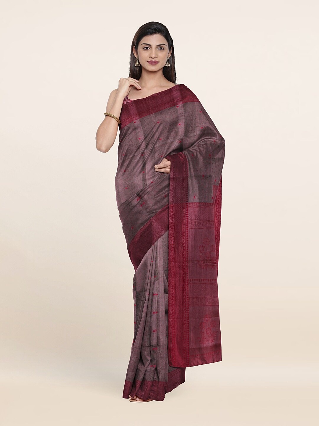 

Pothys Maroon Ethnic Motifs Zari Art Silk Saree