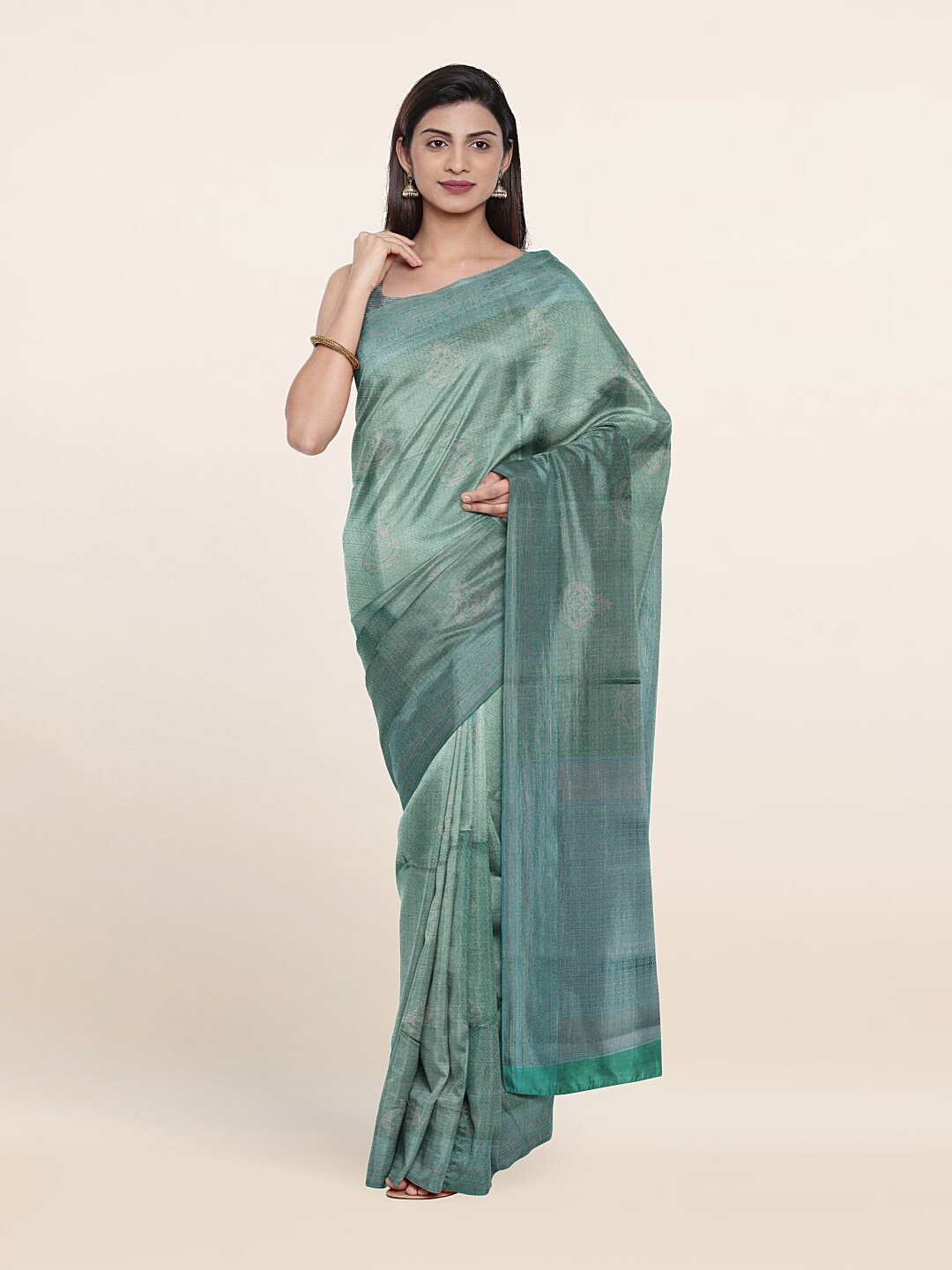 

Pothys Sea Green & Silver-Toned Woven Design Zari Art Silk Saree