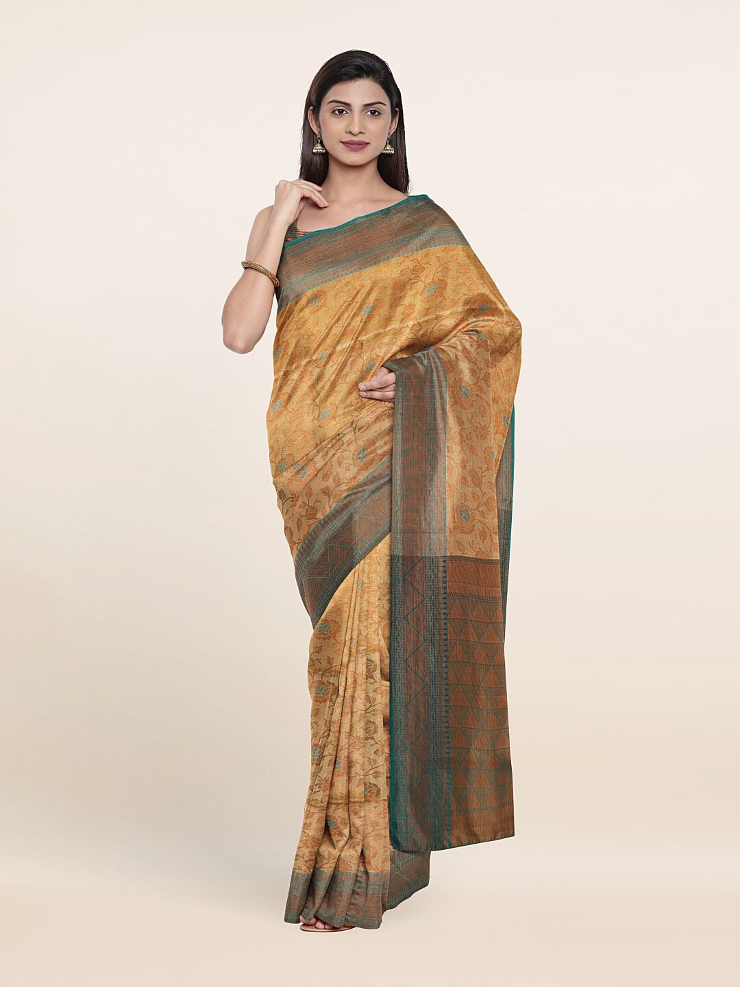 

Pothys Beige & Blue Woven Design Zari Art Silk Saree