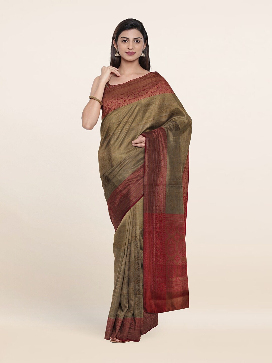 

Pothys Grey & Brown Woven Design Zari Art Silk Saree