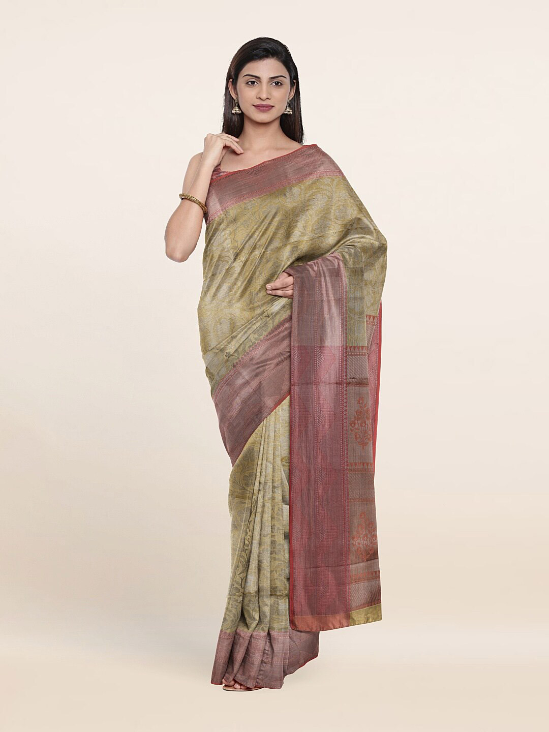 

Pothys Grey & Pink Woven Design Zari Art Silk Saree