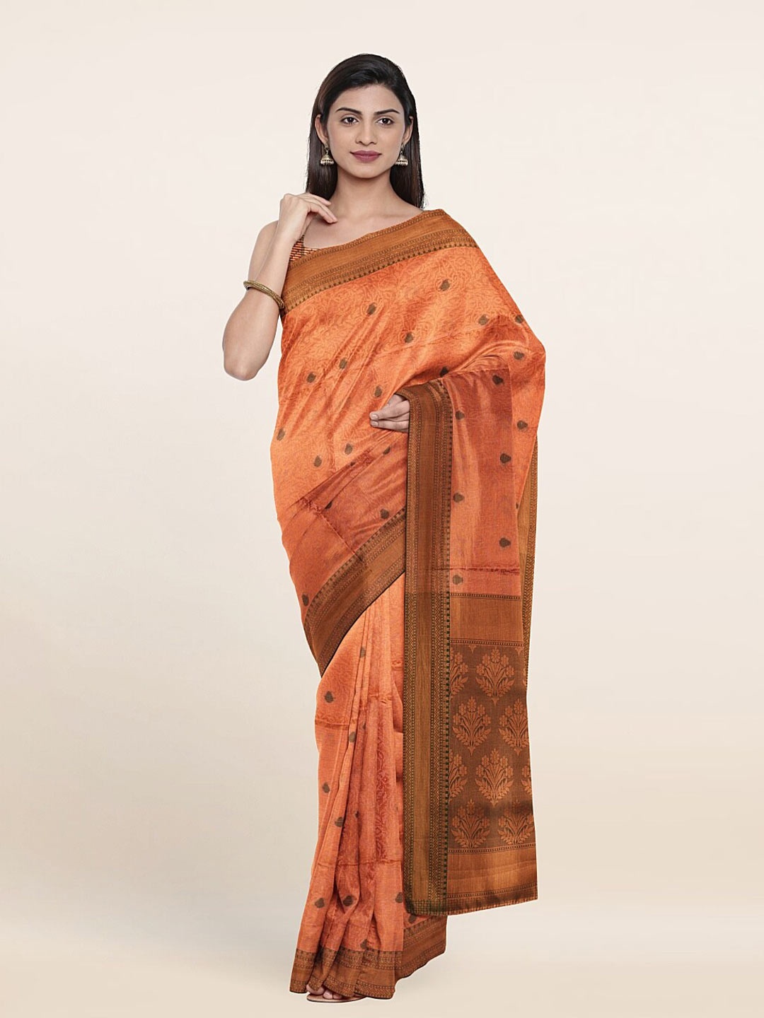 

Pothys Peach-Coloured & Brown Woven Design Zari Art Silk Saree