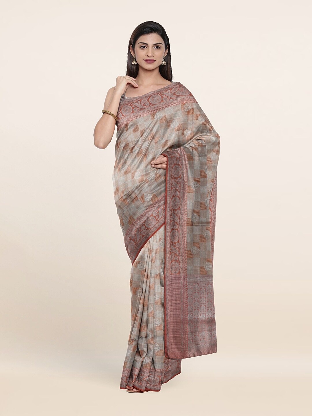 

Pothys Grey & Orange Woven Design Zari Art Silk Saree