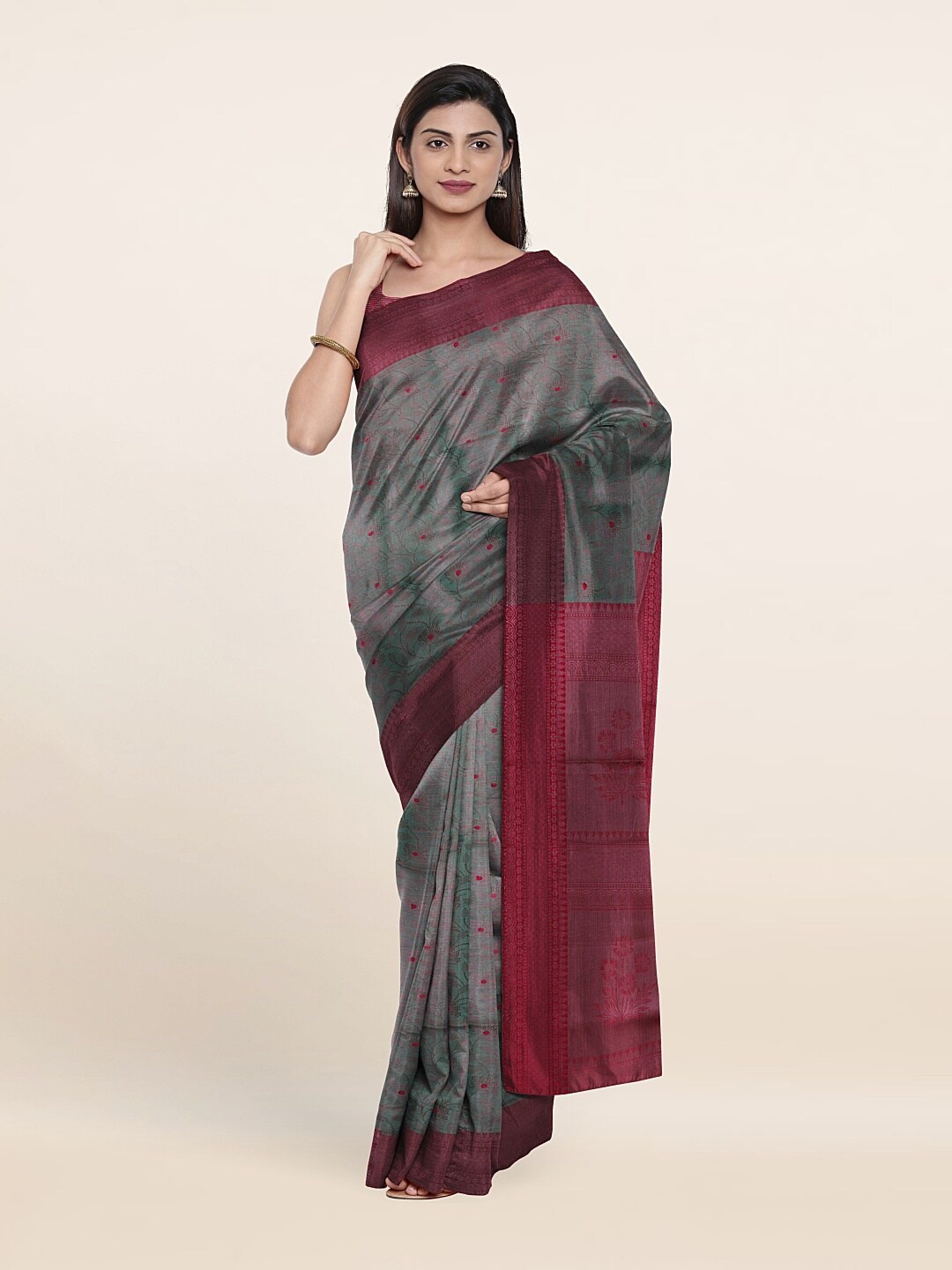 

Pothys Grey & Maroon Woven Design Zari Art Silk Saree