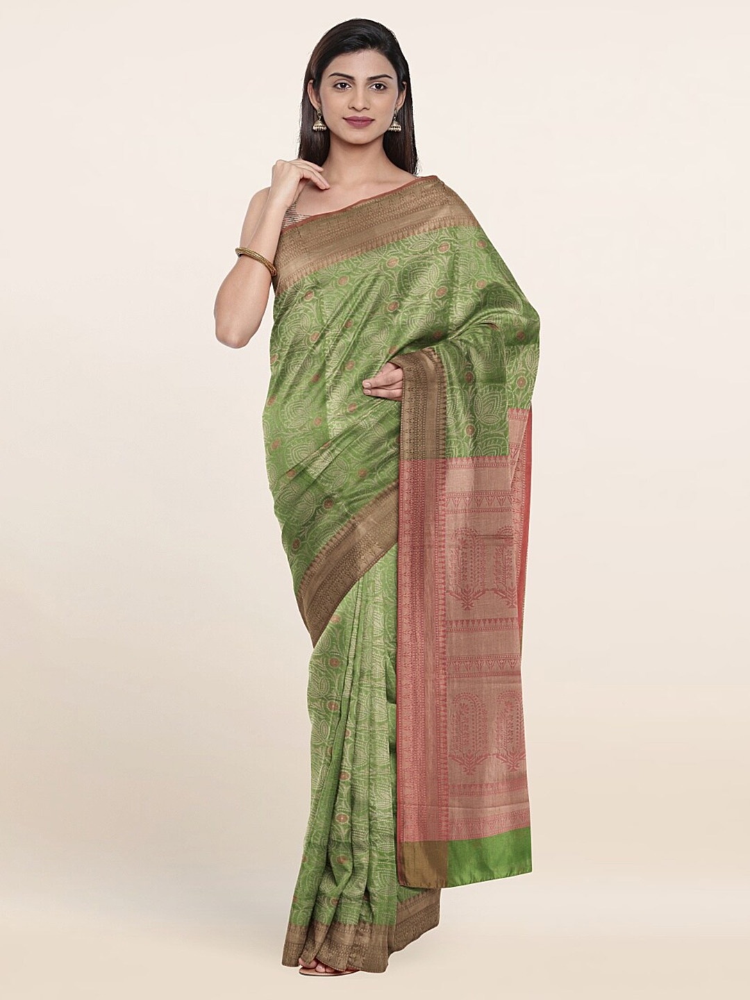 

Pothys Green & Pink Woven Design Zari Art Silk Saree