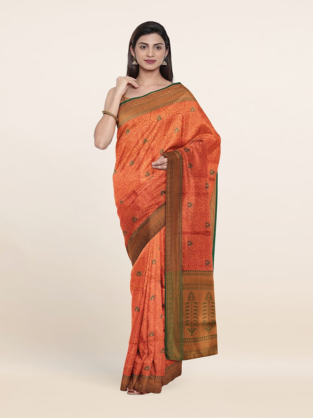 

Pothys Pink & Copper-Toned Woven Design Zari Art Silk Saree