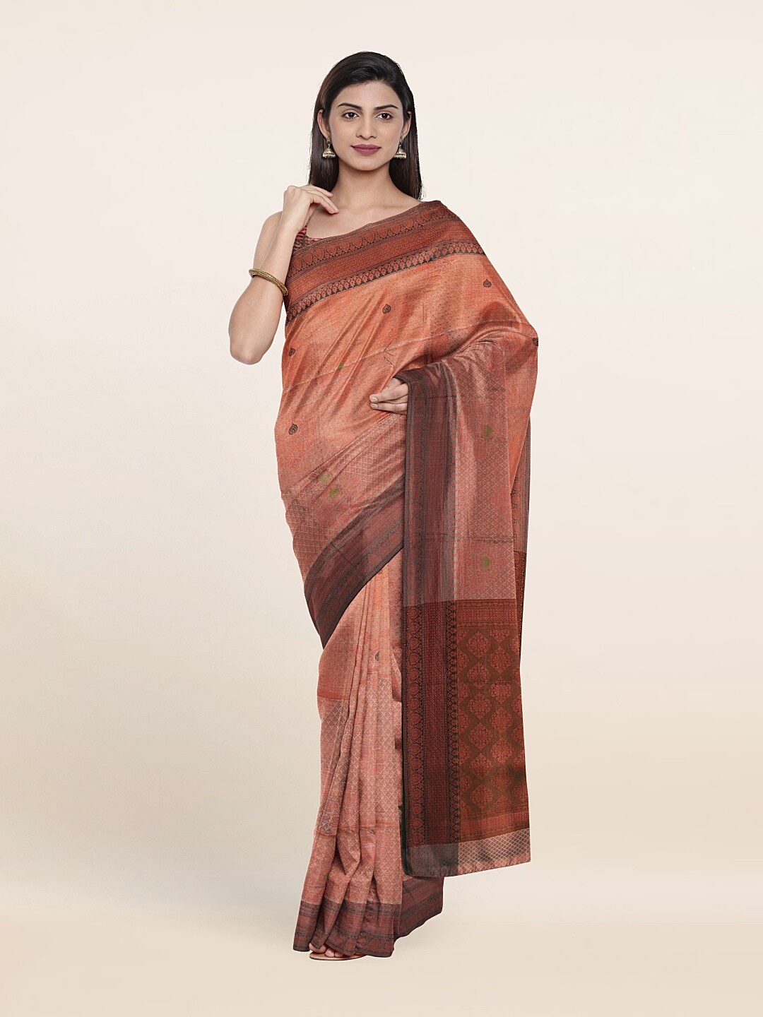 

Pothys Grey & Copper-Toned Woven Design Zari Art Silk Saree