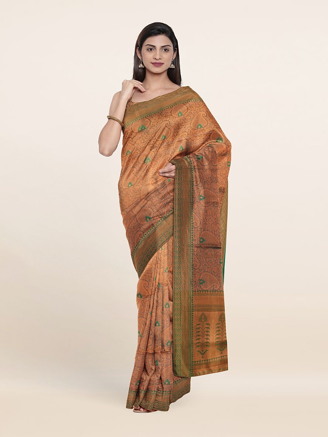 

Pothys Green & Copper-Toned Paisley Zari Art Silk Saree