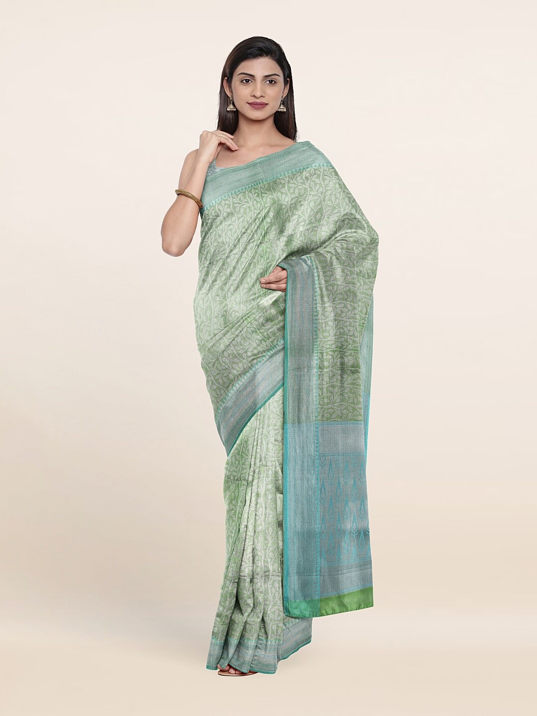 

Pothys Green & Blue Floral Zari Art Silk Saree