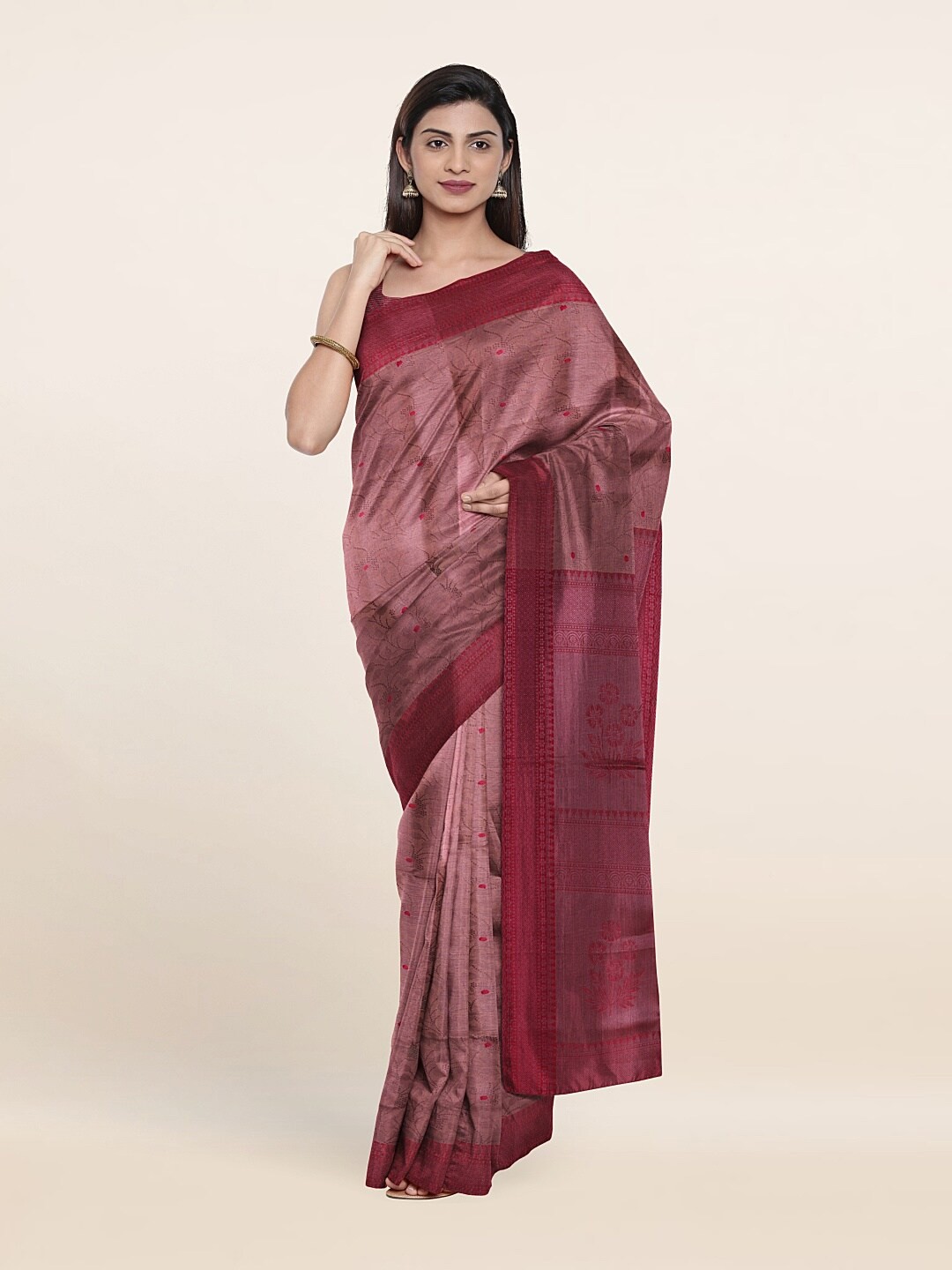 

Pothys Mauve & Magenta Floral Zari Art Silk Saree