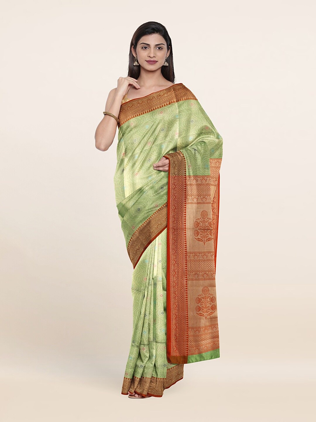 

Pothys Green & Orange Woven Design Zari Art Silk Saree