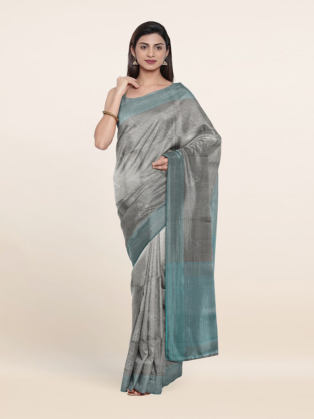 

Pothys Grey & Blue Woven Design Zari Art Silk Saree
