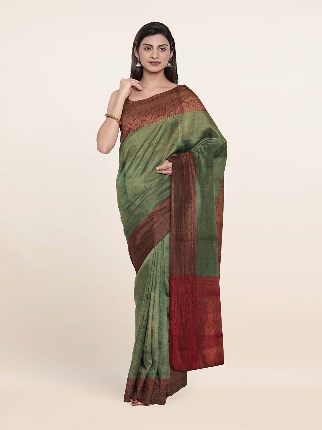 

Pothys Green & Red Woven Design Zari Art Silk Saree