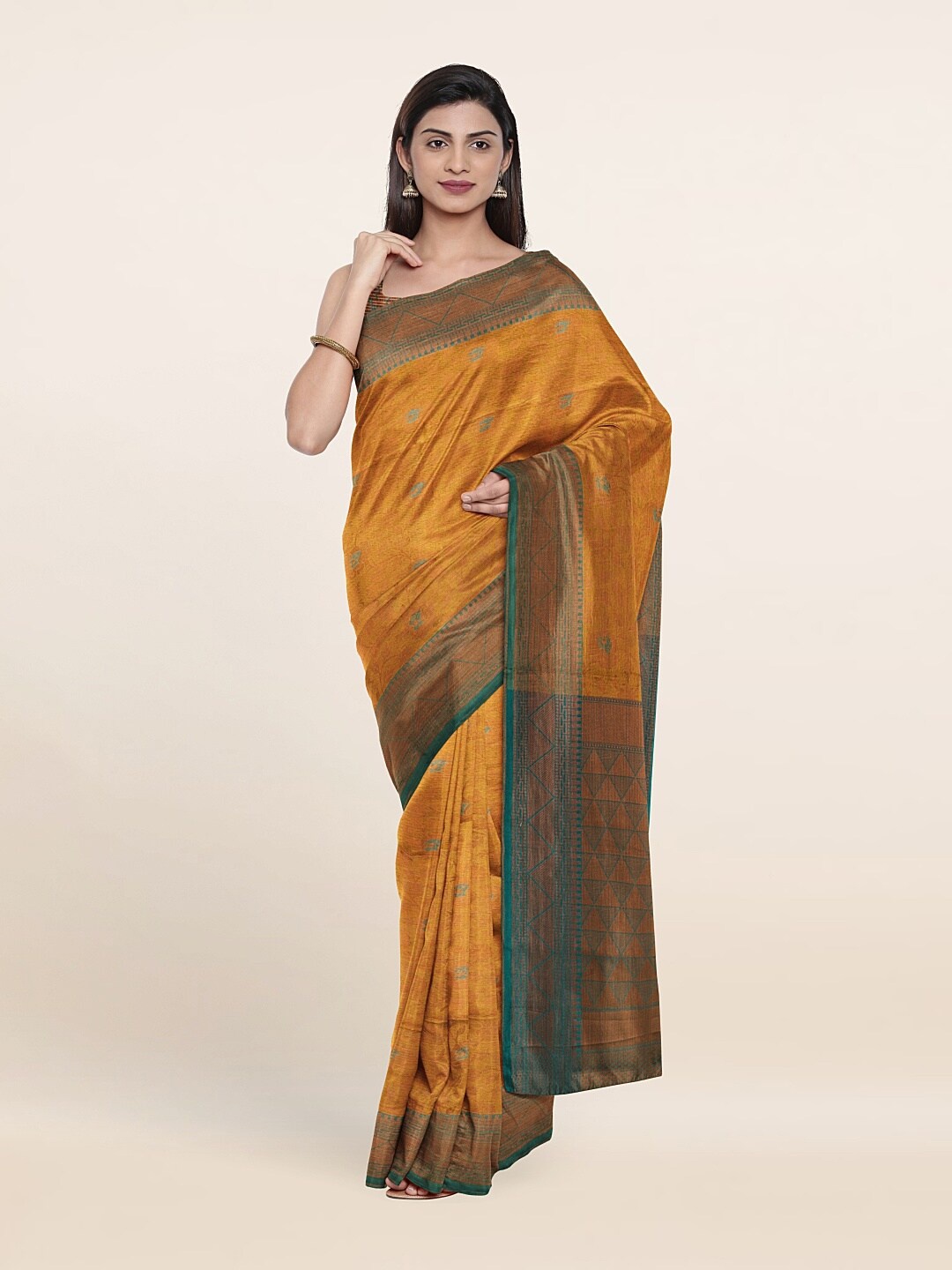 

Pothys Gold-Toned & Green Woven Design Zari Art Silk Saree