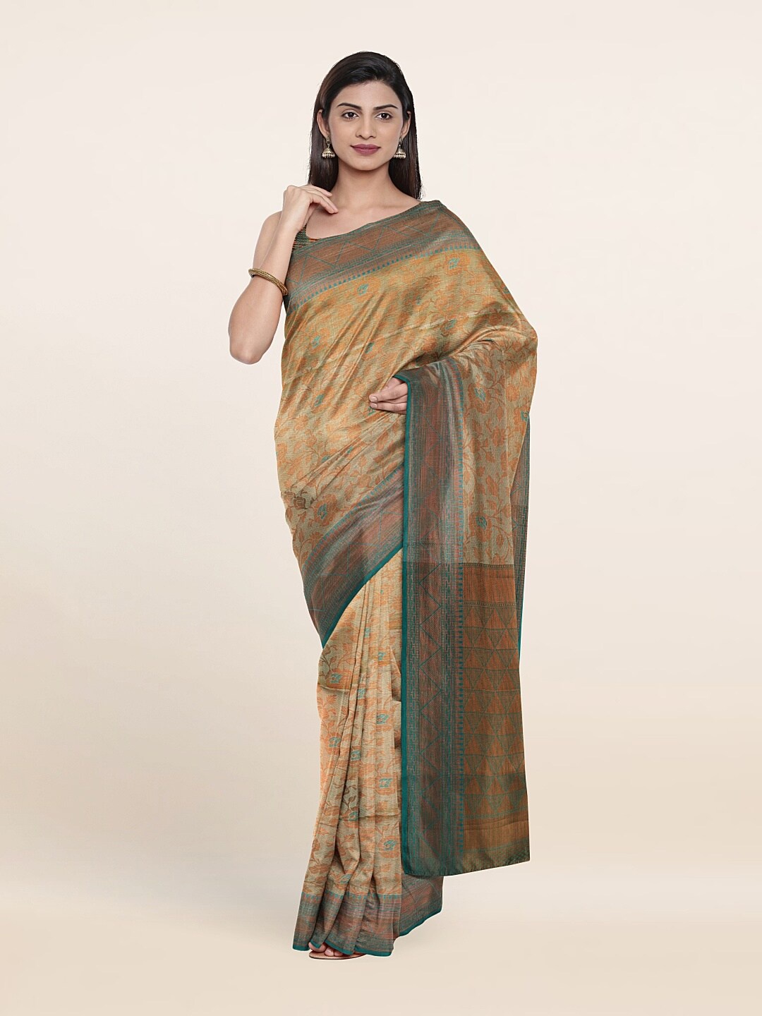 

Pothys Green & Cream-Coloured Woven Design Zari Art Silk Saree
