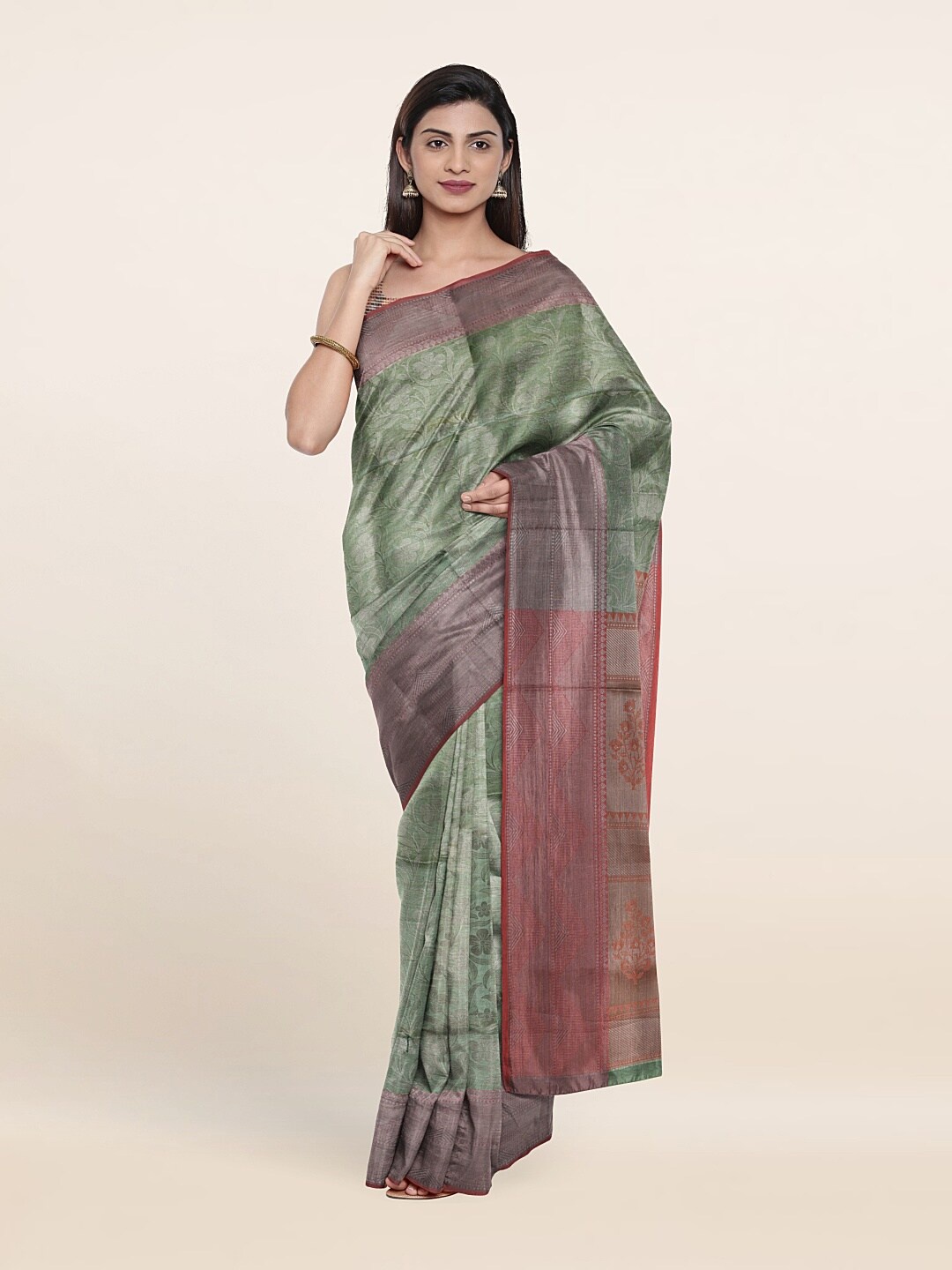 

Pothys Green & Pink Ethnic Motifs Zari Art Silk Saree