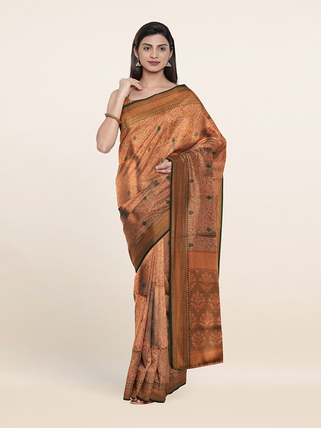 

Pothys Green & Copper-Toned Woven Design Zari Art Silk Saree