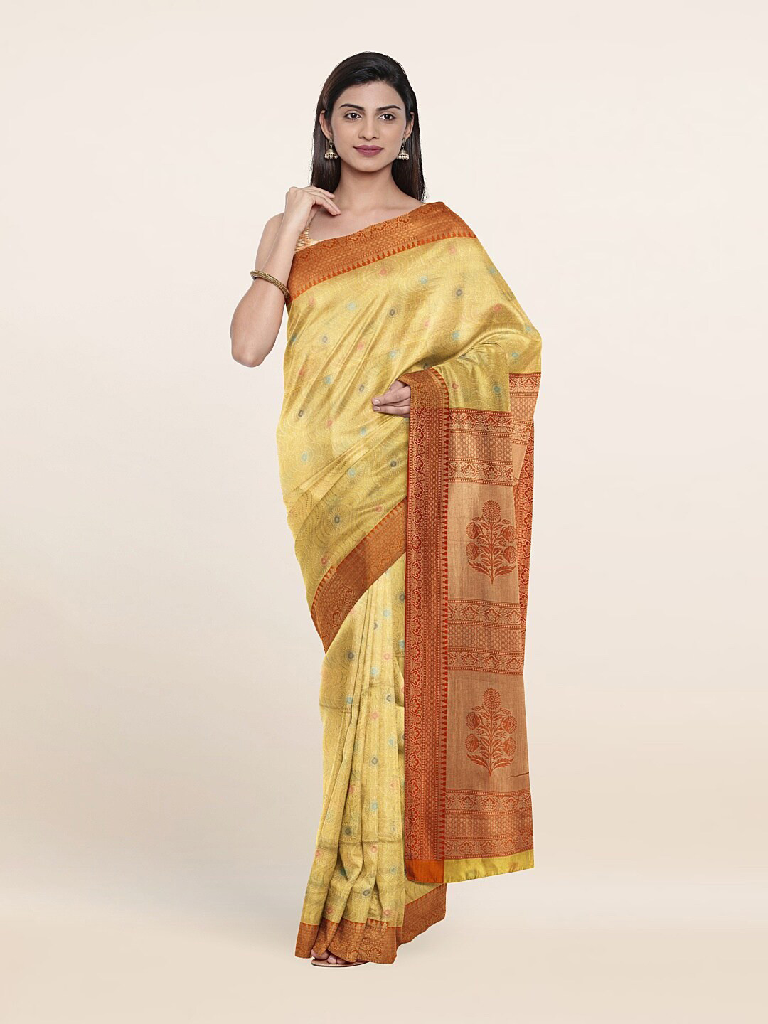 

Pothys Yellow & Red Woven Design Zari Art Silk Saree