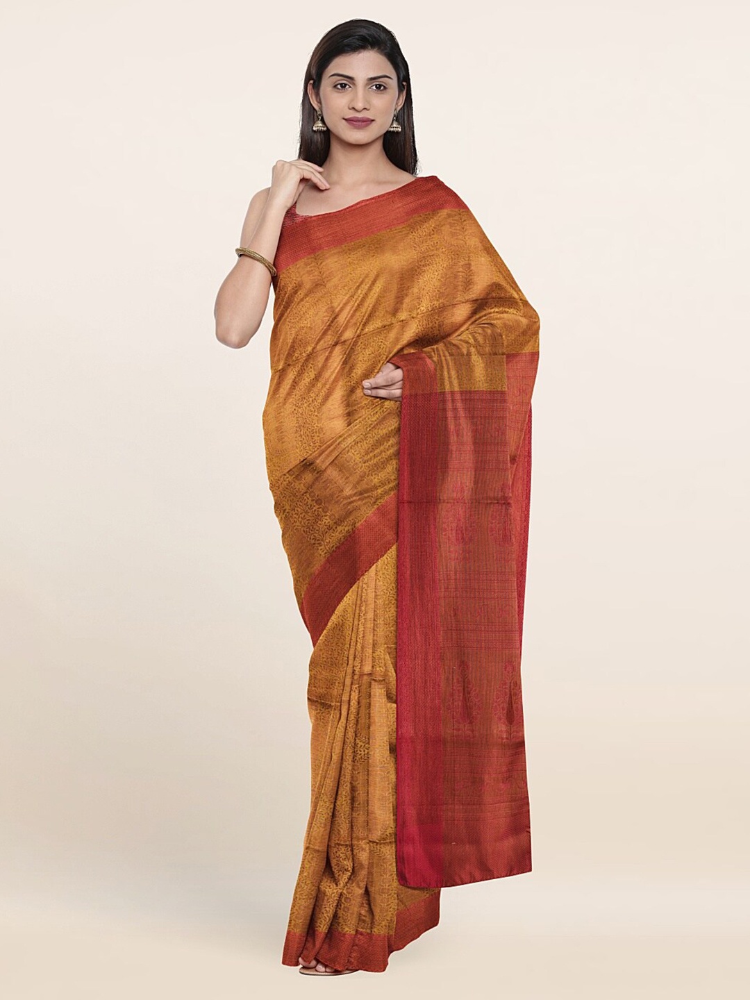 

Pothys Mustard & Maroon Woven Design Zari Art Silk Saree
