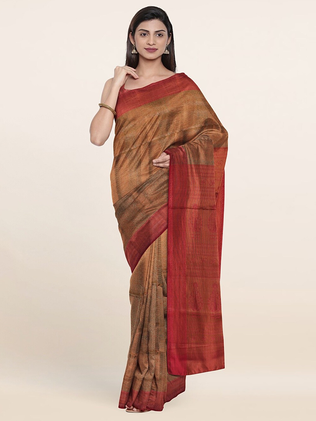 

Pothys Brown & Copper-Toned Woven Design Zari Art Silk Saree