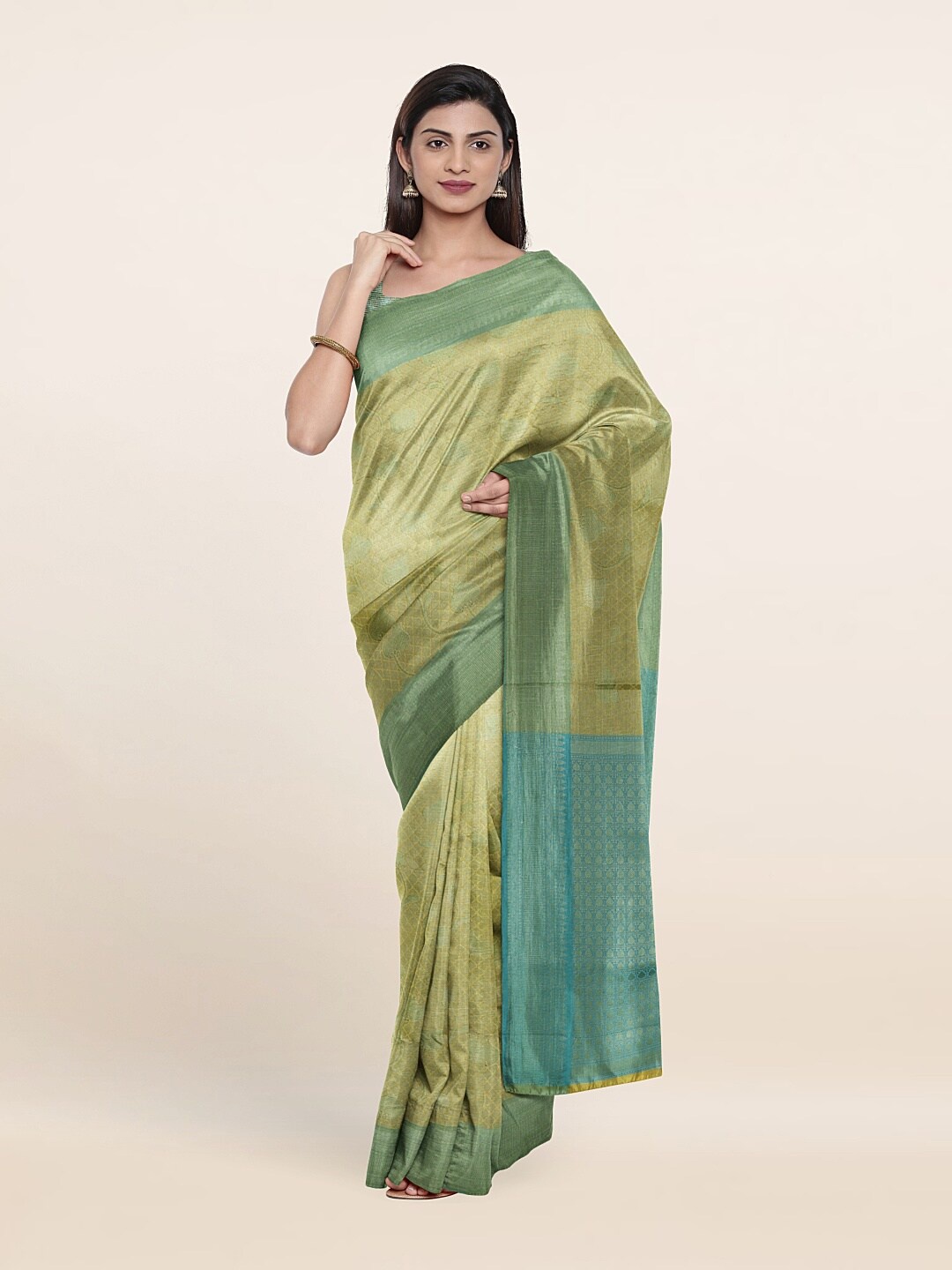 

Pothys Lime Green & Blue Woven Design Zari Art Silk Saree