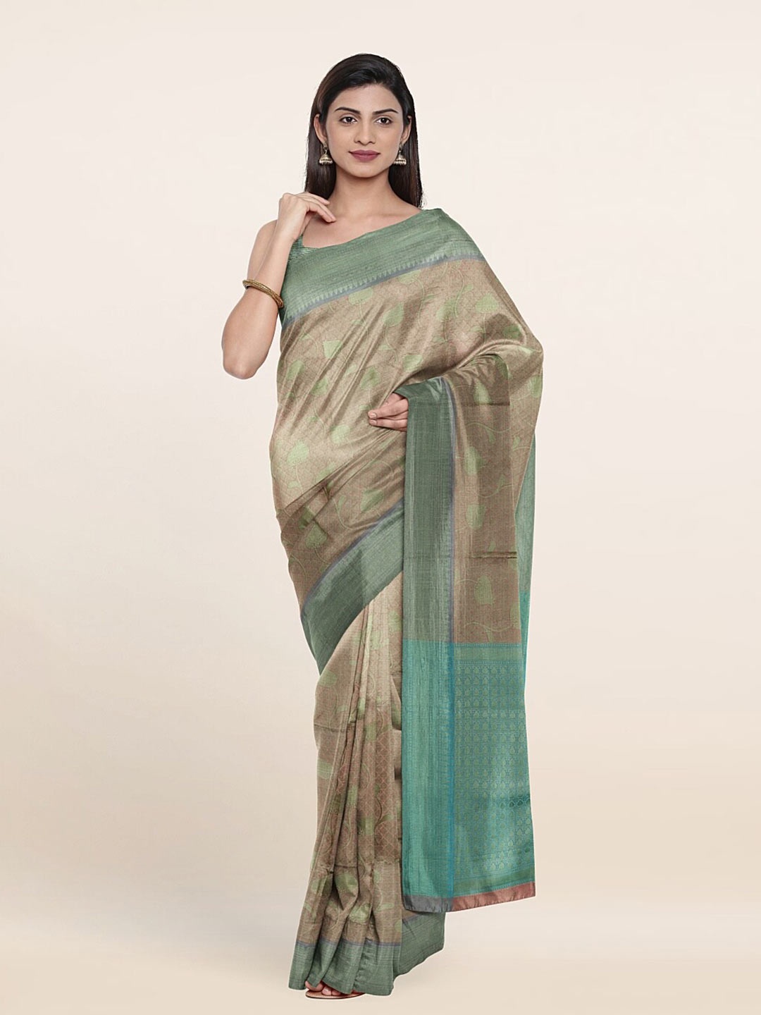 

Pothys Tan & Blue Woven Design Zari Art Silk Saree