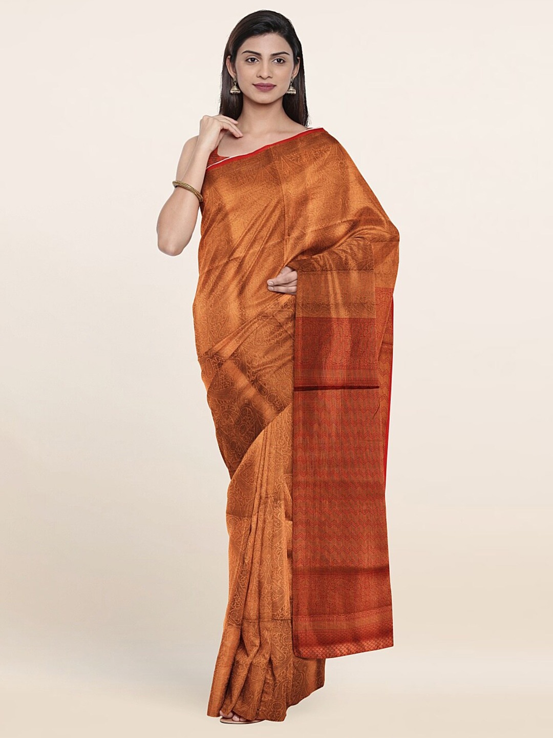 

Pothys Copper-Toned & Red Woven Design Zari Art Silk Saree