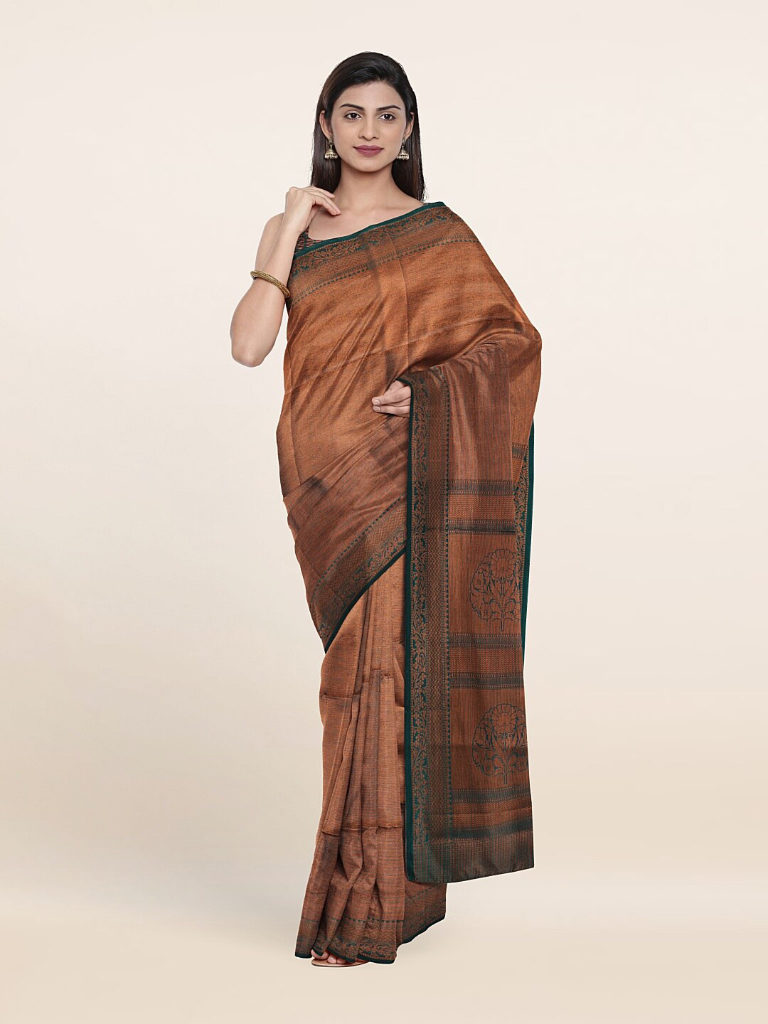 

Pothys Copper-Toned & Black Woven Design Zari Art Silk Saree