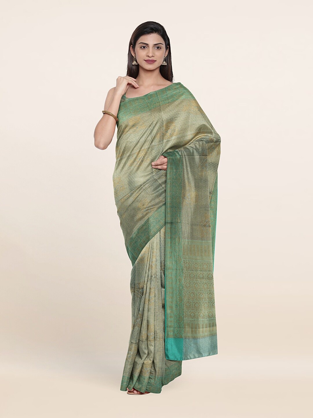 

Pothys Green & Turquoise Blue Woven Design Zari Art Silk Saree