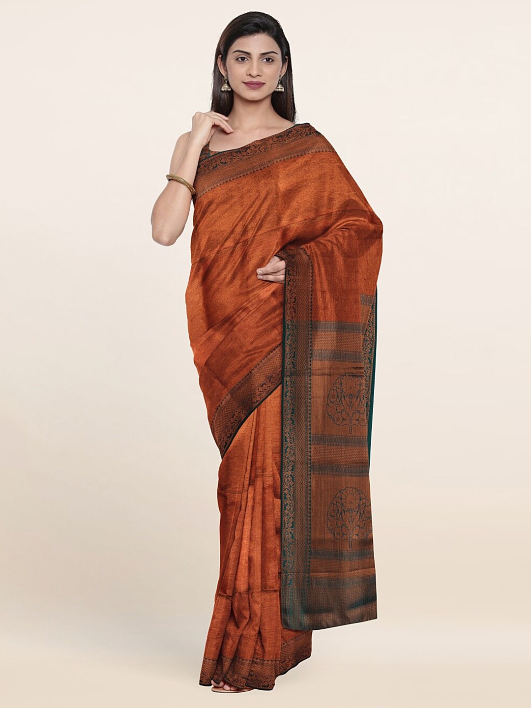 

Pothys Copper-Toned & Green Woven Design Zari Art Silk Saree