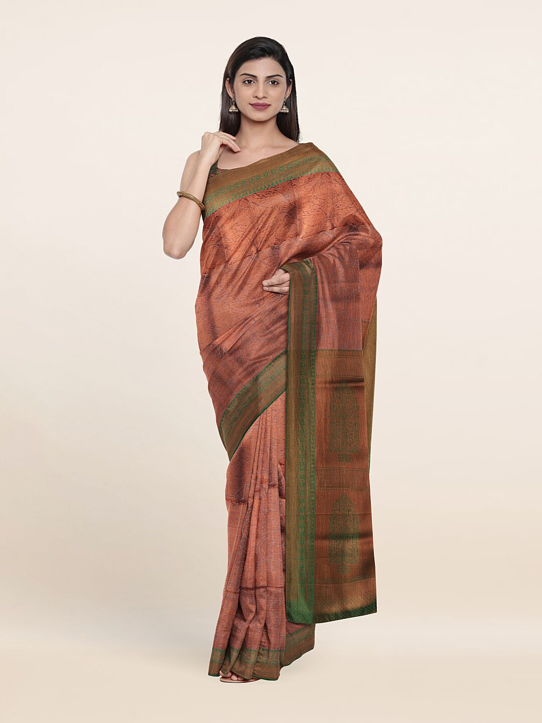 

Pothys Green & Copper-Toned Woven Design Zari Art Silk Saree