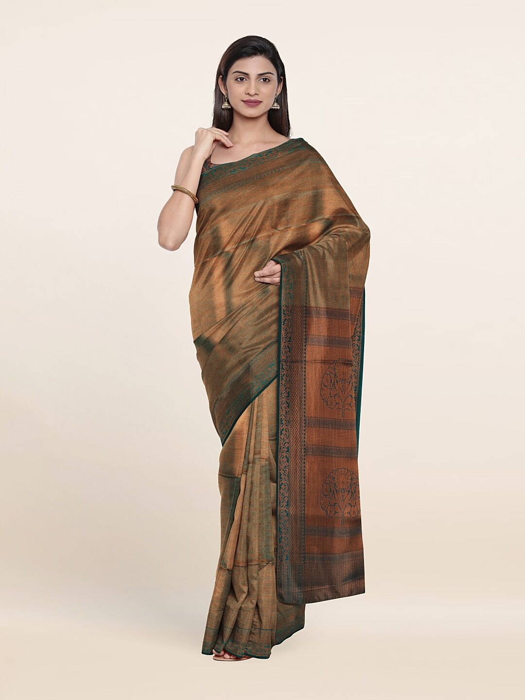 

Pothys Green & Copper-Toned Woven Design Zari Art Silk Saree