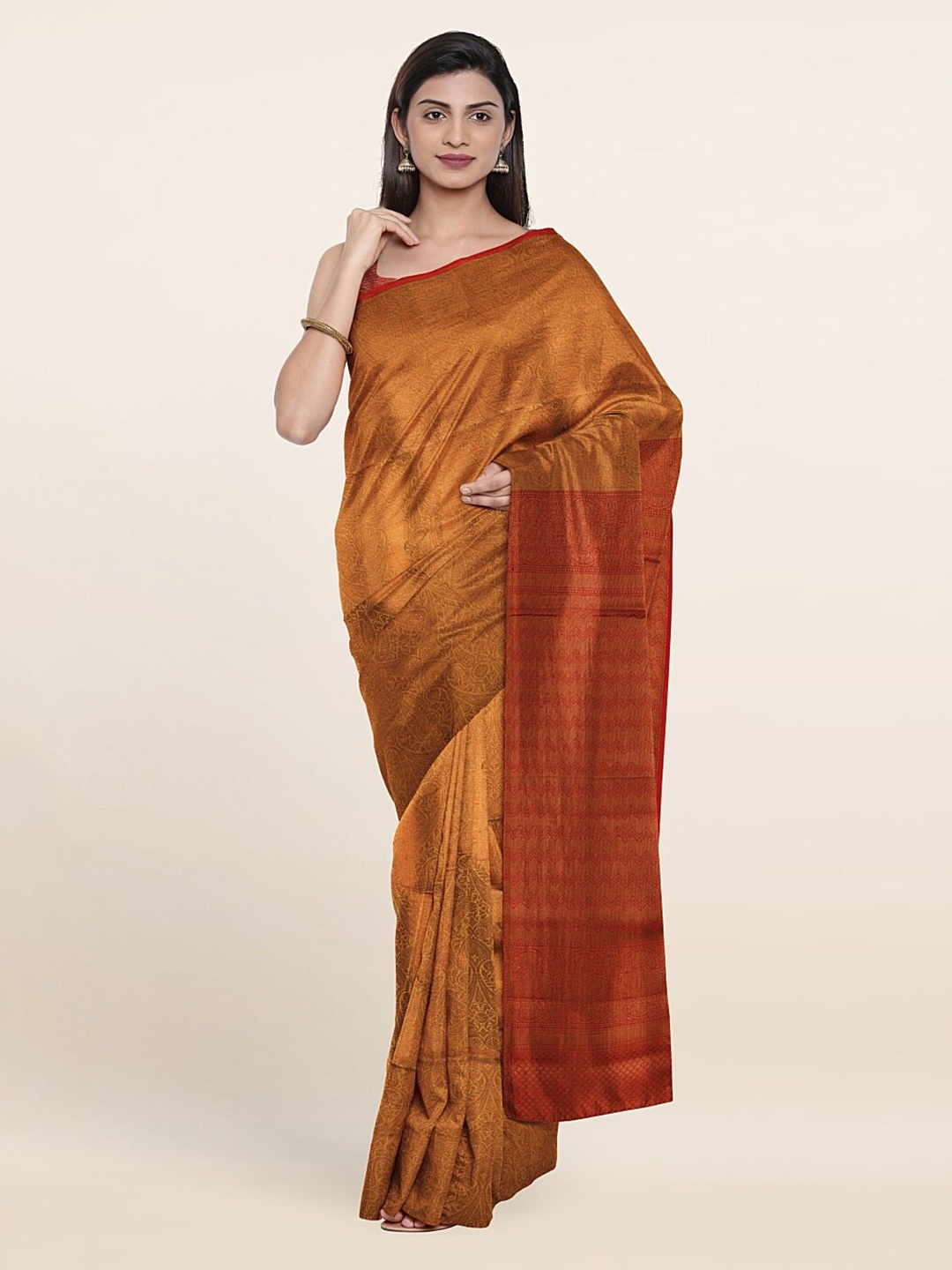 

Pothys Mustard & Maroon Woven Design Zari Art Silk Saree