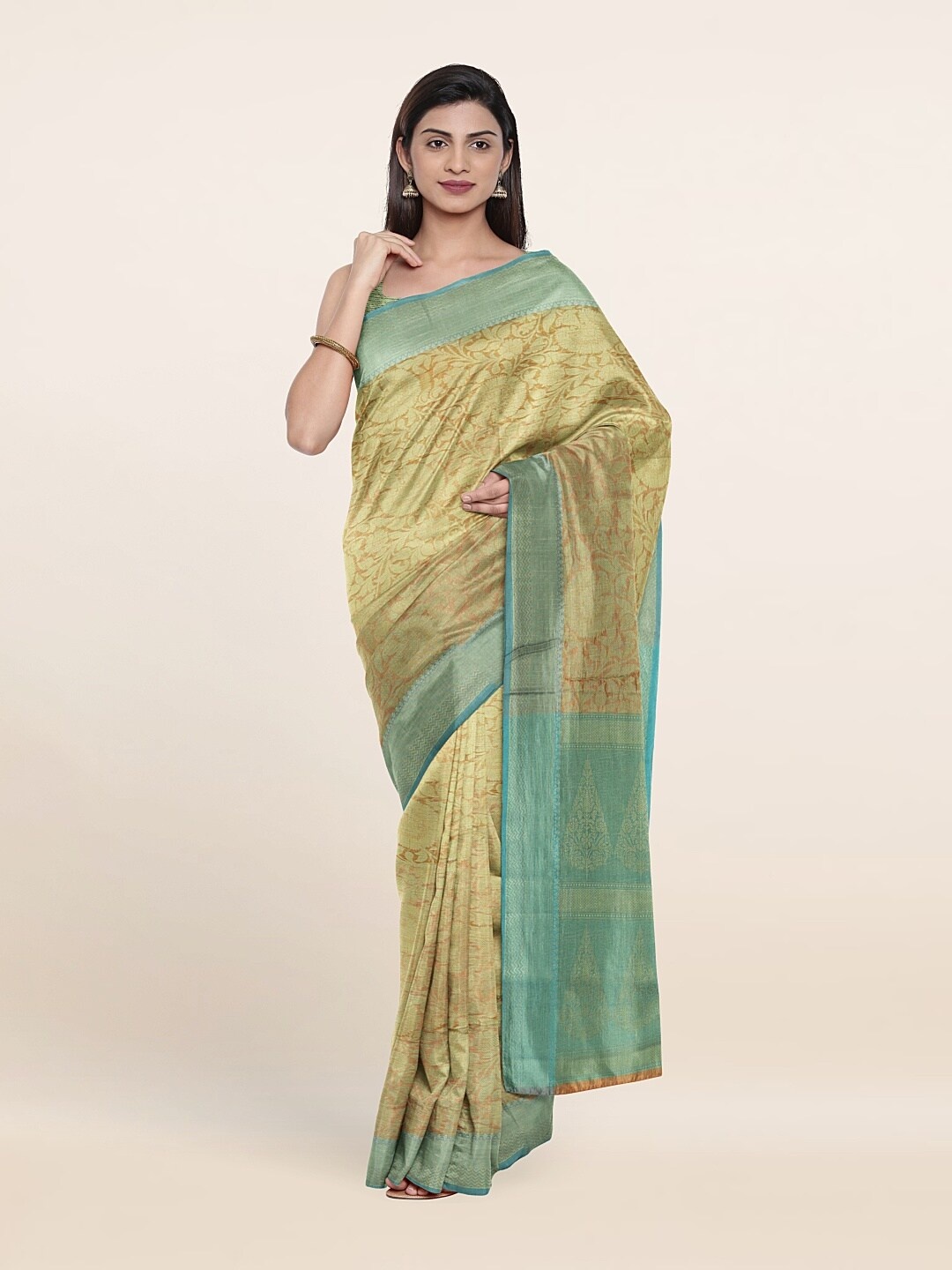 

Pothys Orange & Green Woven Design Zari Art Silk Saree