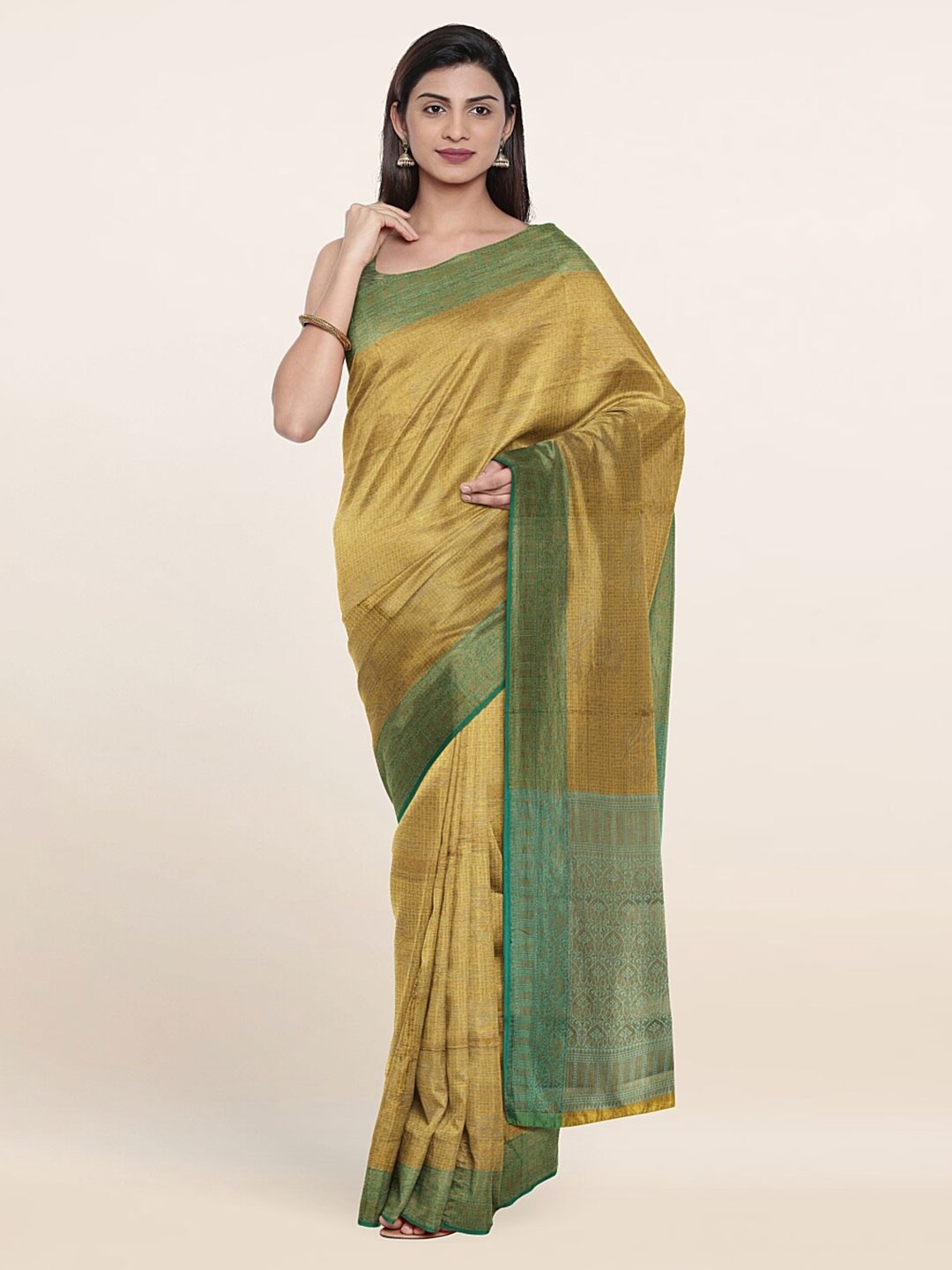 

Pothys Yellow & Green Woven Design Zari Art Silk Saree