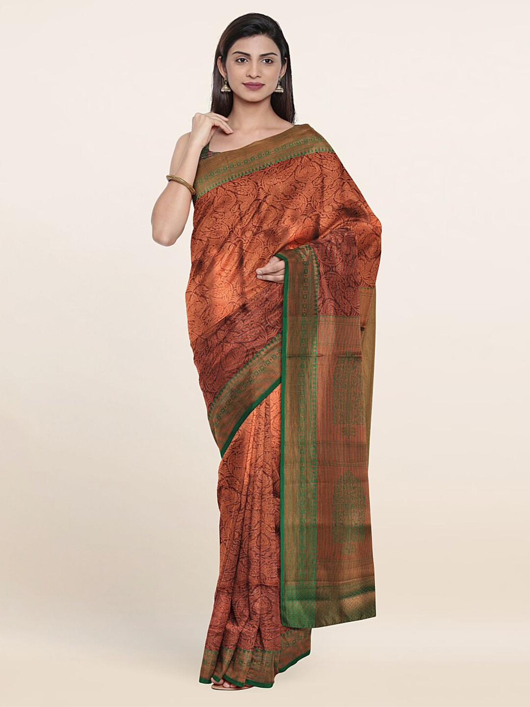 

Pothys Brown & Green Ethnic Motifs Zari Art Silk Saree