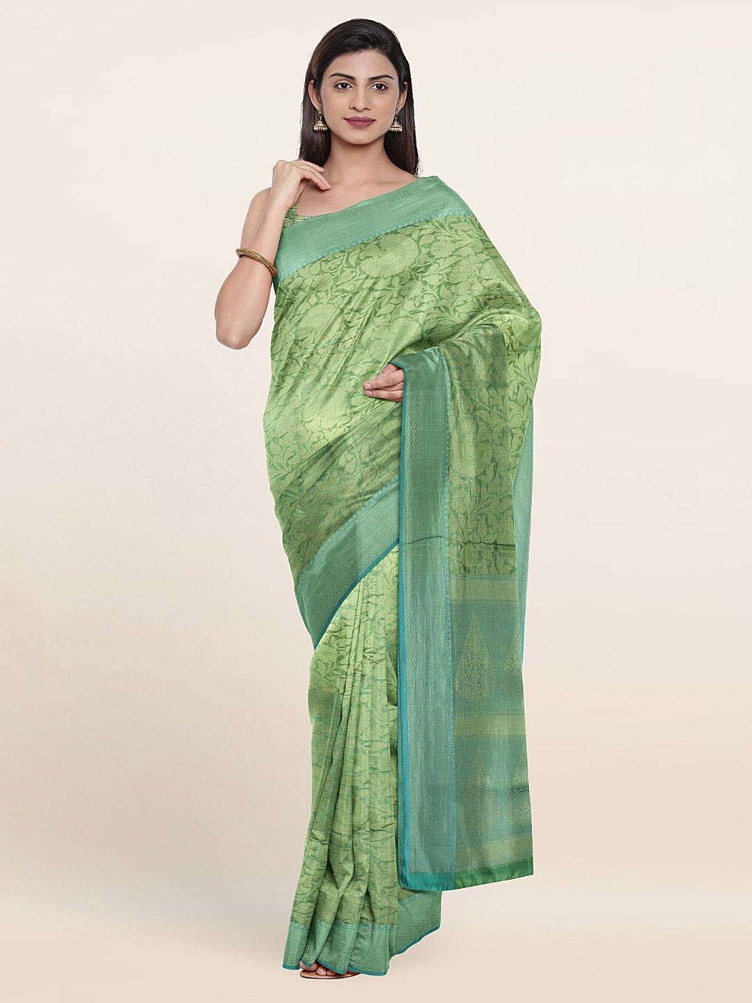 

Pothys Green & Blue Ethnic Motifs Zari Art Silk Saree