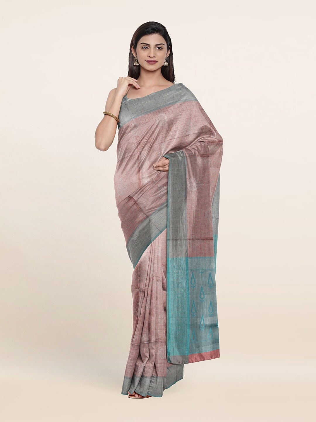 

Pothys Pink & Blue Ethnic Motifs Zari Art Silk Saree