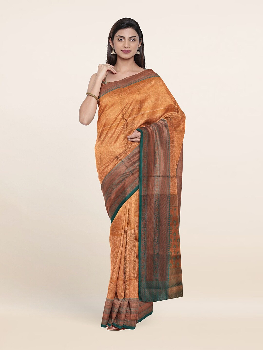 

Pothys Orange & Copper-Toned Ethnic Motifs Zari Art Silk Saree