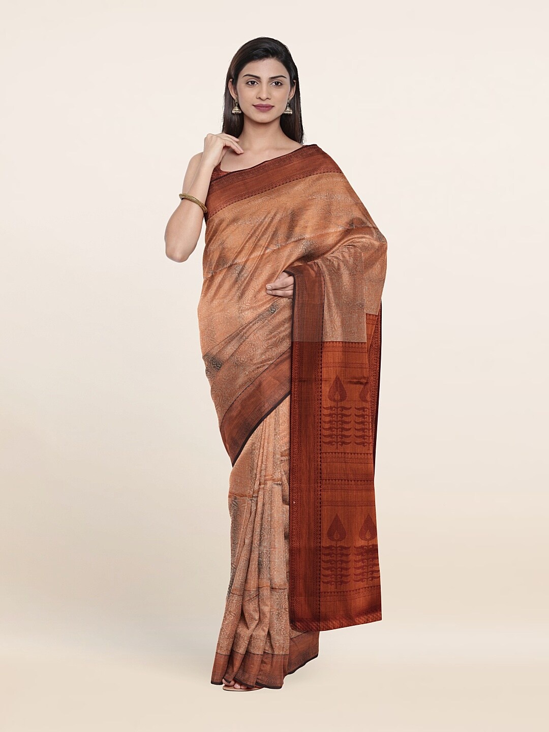 

Pothys Grey & Copper-Toned Woven Design Zari Art Silk Saree