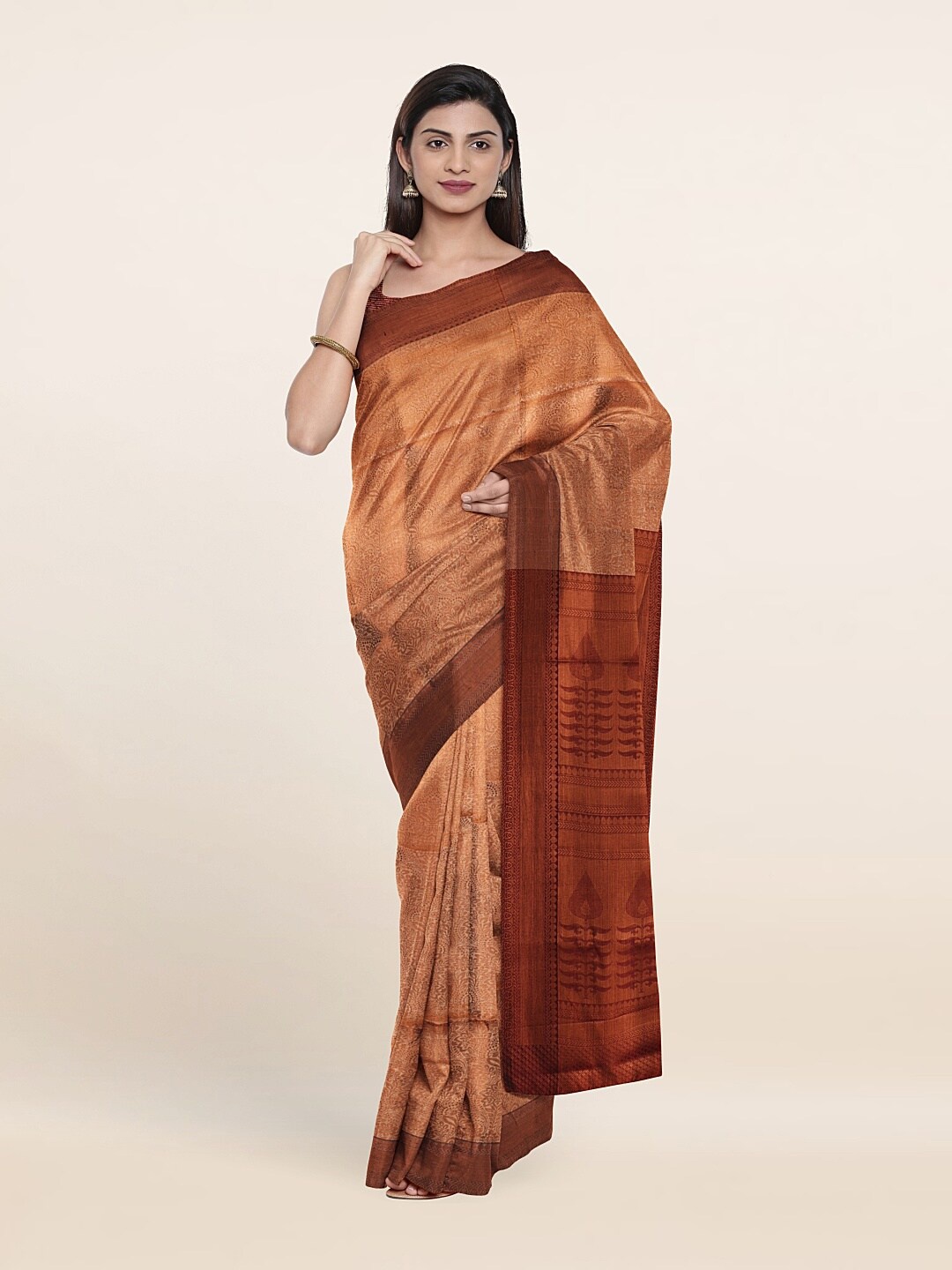 

Pothys Cream-Coloured & Copper-Toned Woven Design Zari Art Silk Saree