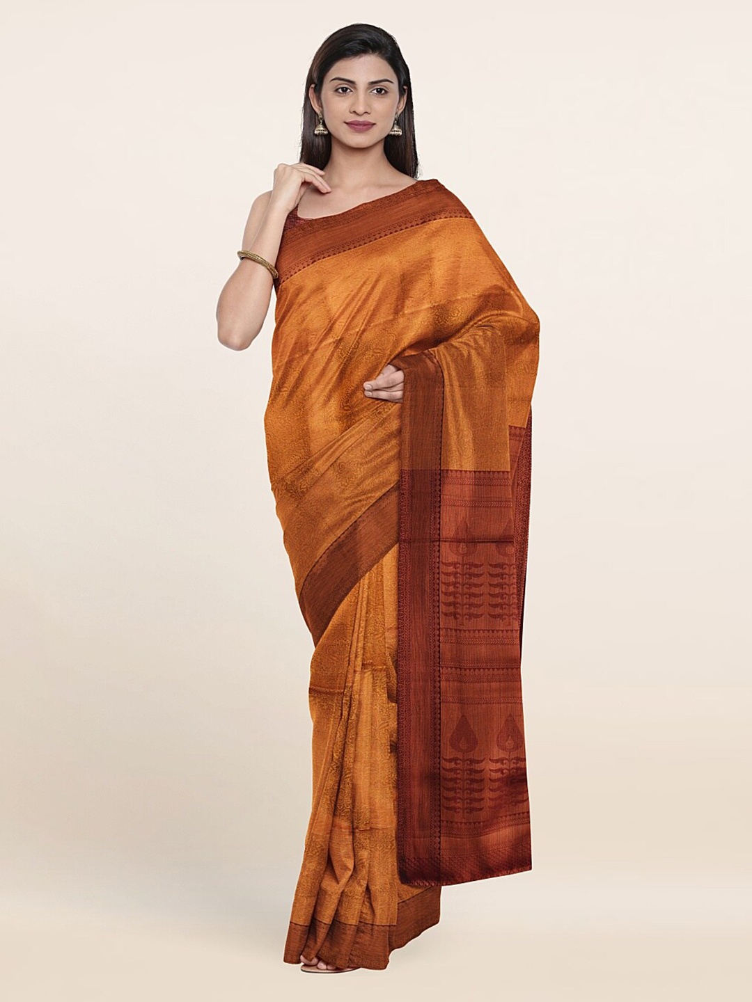 

Pothys Gold-Toned & Copper-Toned Woven Design Zari Art Silk Saree