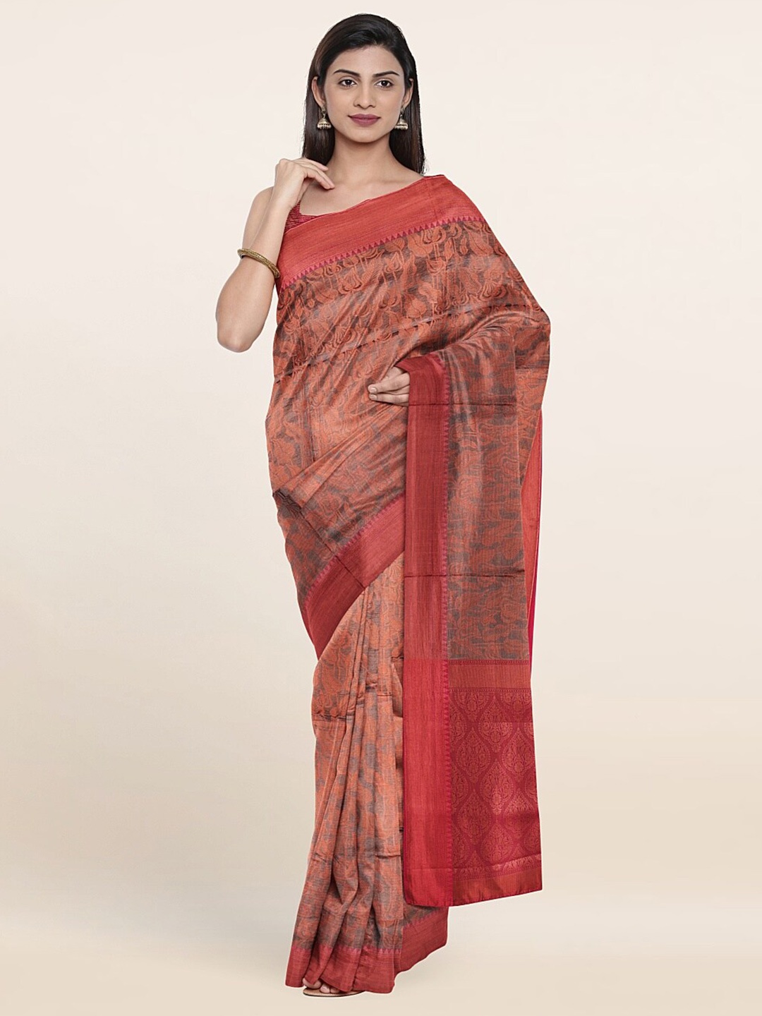

Pothys Grey & Red Woven Design Zari Art Silk Saree