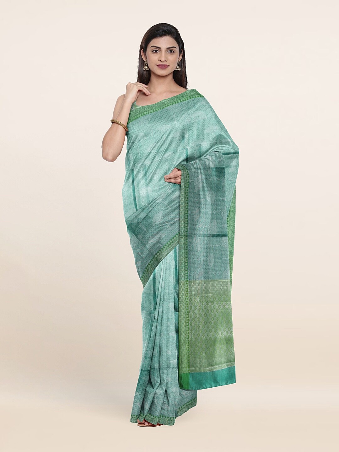 

Pothys Green & Silver-Toned Woven Design Zari Art Silk Saree