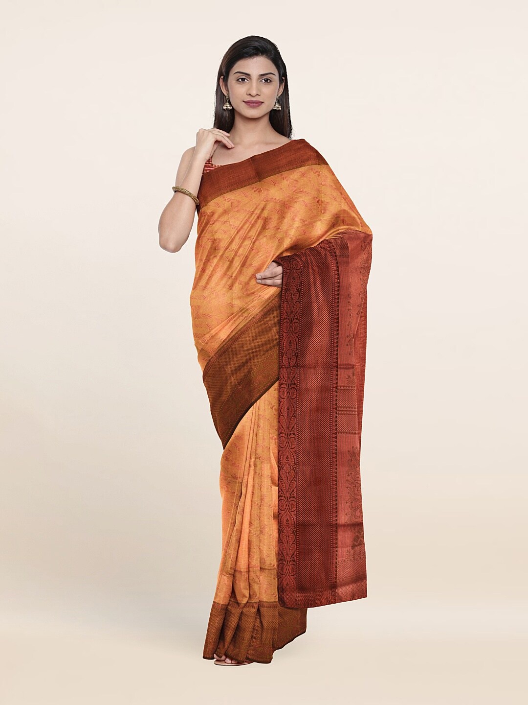 

Pothys Mustard & Copper-Toned Woven Design Zari Art Silk Saree