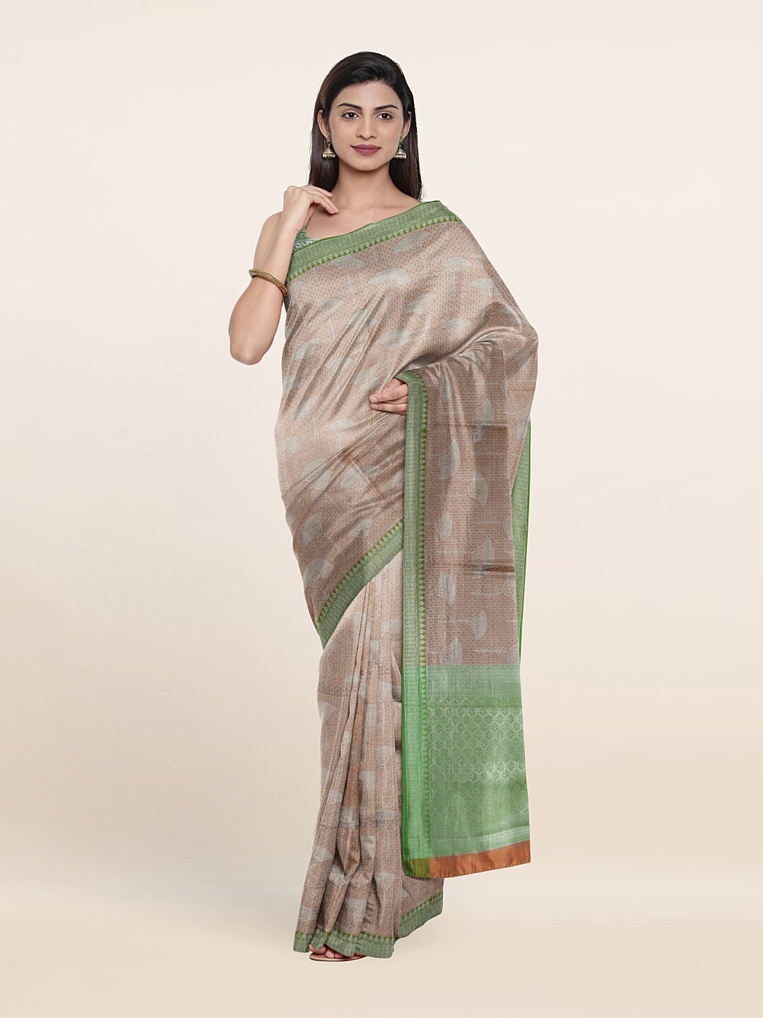 

Pothys Brown & Green Woven Design Zari Art Silk Saree