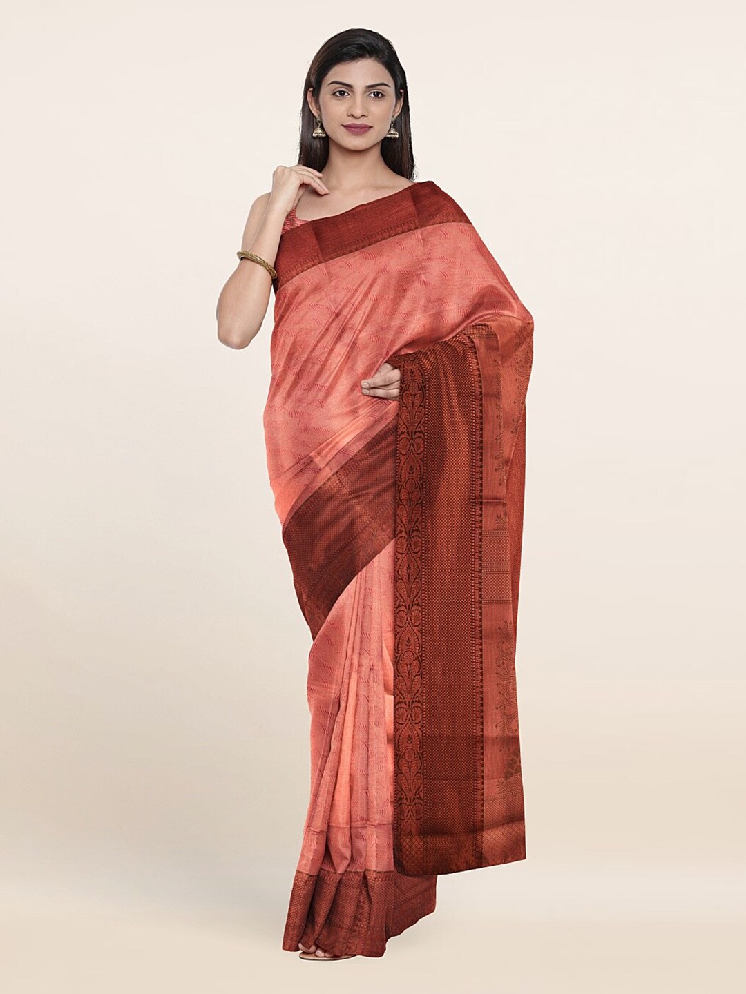 

Pothys Pink & Copper-Toned Woven Design Zari Art Silk Saree